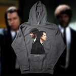 Charcoal Jules & Vincent hoodie with Pulp Fiction characters in profile – cult film streetwear.